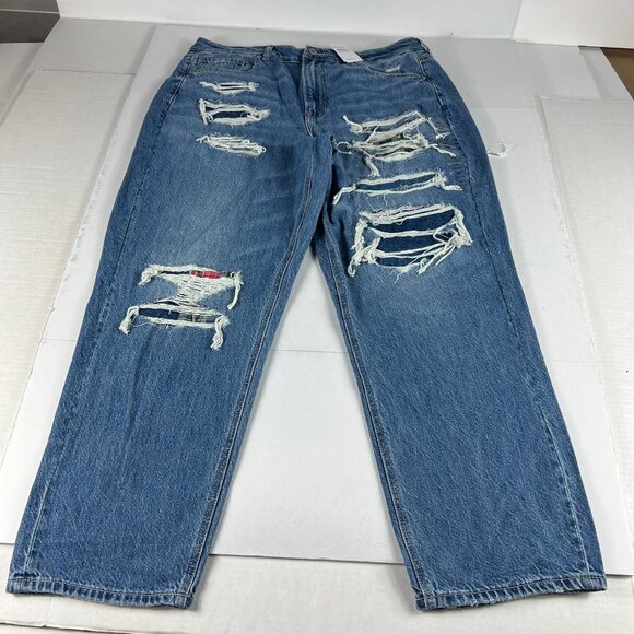 American Eagle Outfitters Denim - American Eagle Jeans Women's 16R Mom Straight Jean Blue Faded Distressed Denim